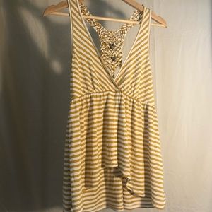 Rewind crocheted back yellow striped tank